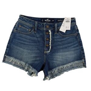 NEW Hollister High Rise Mom Short 3" Vintage Stretch 1/25 Button Front Fray